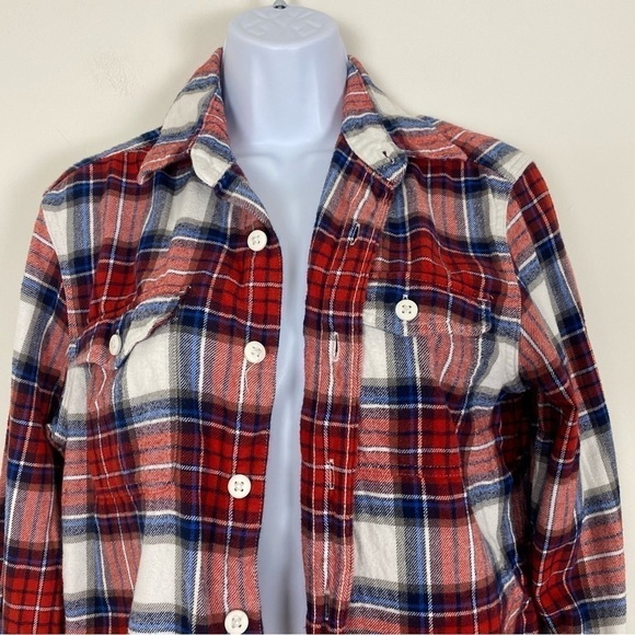 AEO AMERICAN EAGLE Red White Soft Plaid Flannel Button Up Shirt Size Small - Picture 2 of 6